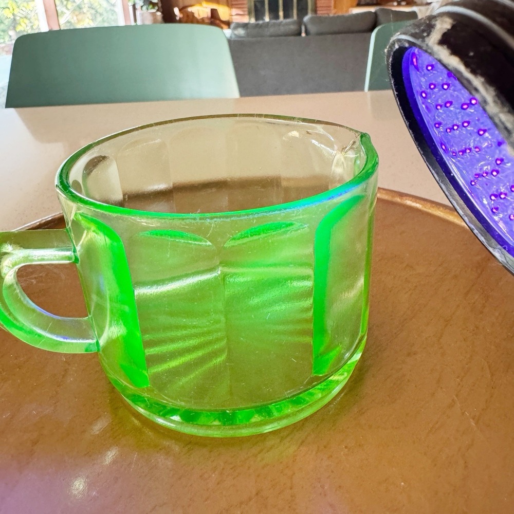 Vintage Uranium Glass Creamer, Green Depression Glass Panel Optic Pitcher